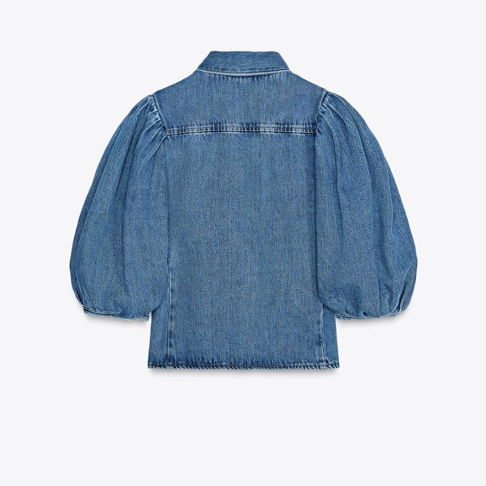 Zara ZW COLLECTION DENIM BLOUSE Puff sleeves Blue S M L NWT - Picture 11 of 15